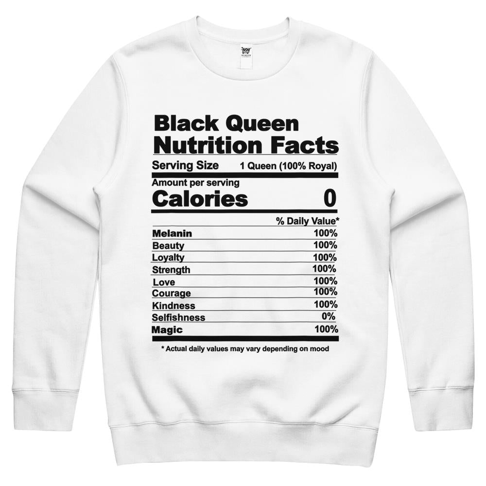 Nutritional Facts Shirt, Nutritional Facts Crewneck Sweatshirt, Black Queen Nutrition Facts, Black Queen Nutritional Facts Crewneck Sweatshirt