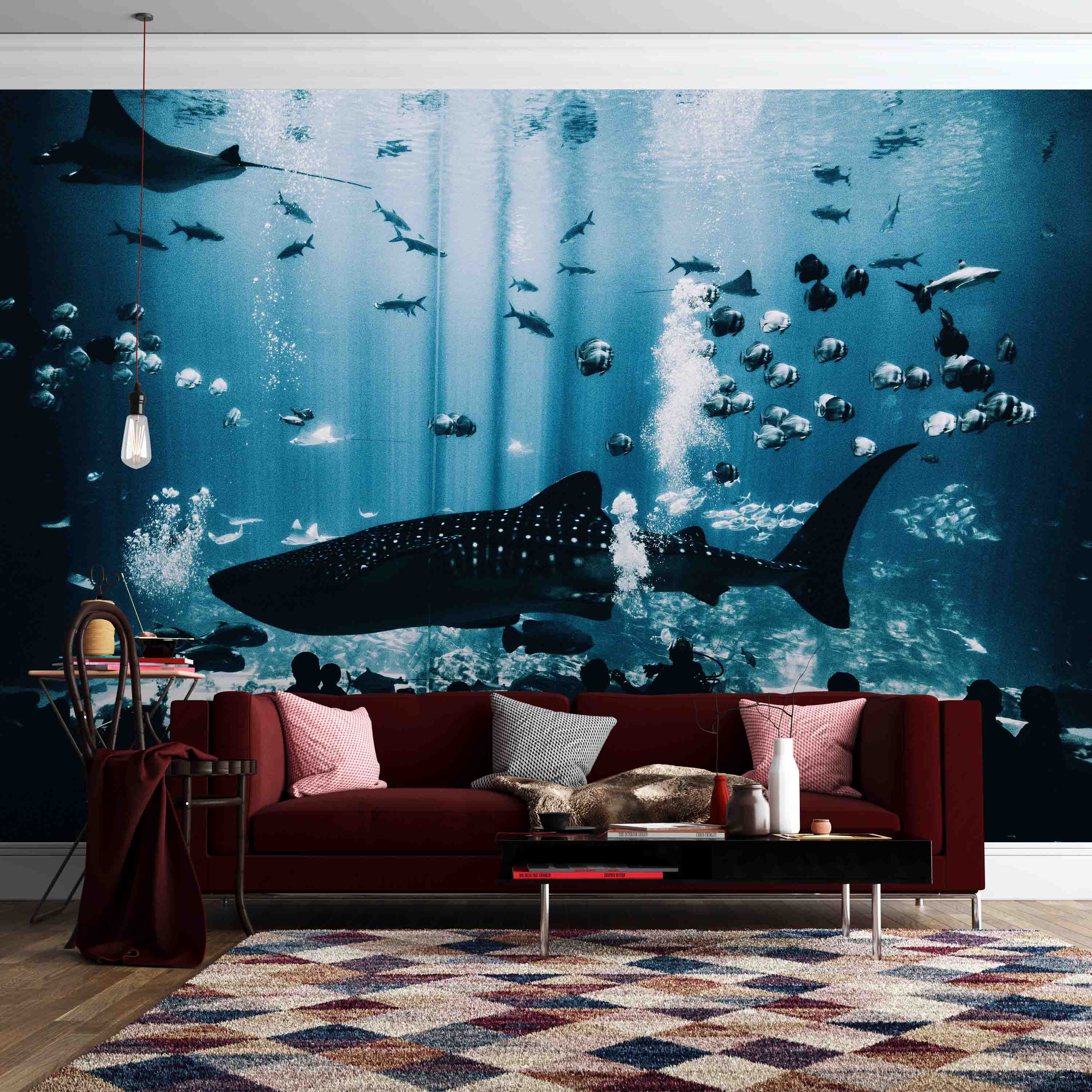 3D Blue Aquarium Whale Wall Mural Wallpaper Sf42