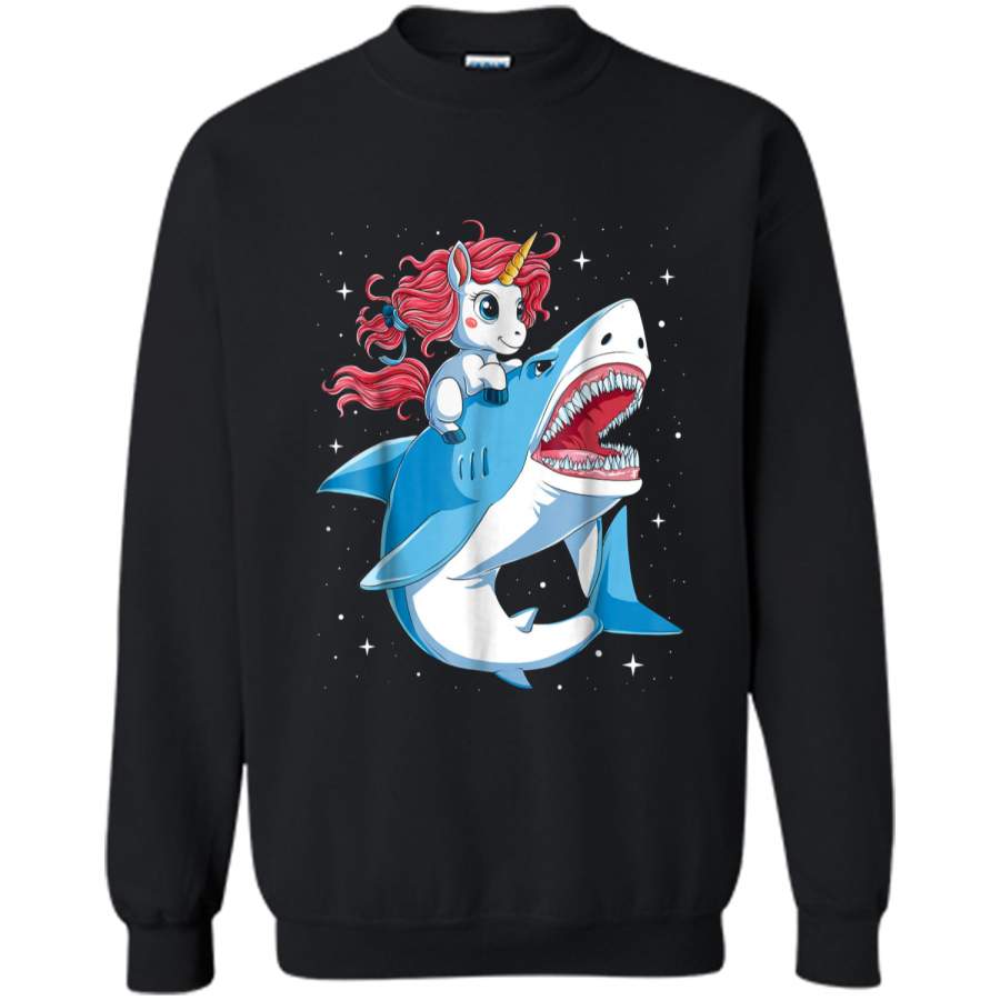 Unicorn Riding Shark Boys Kids Space Galaxy Gifts Printed Crewneck Pullover Sweatshirt