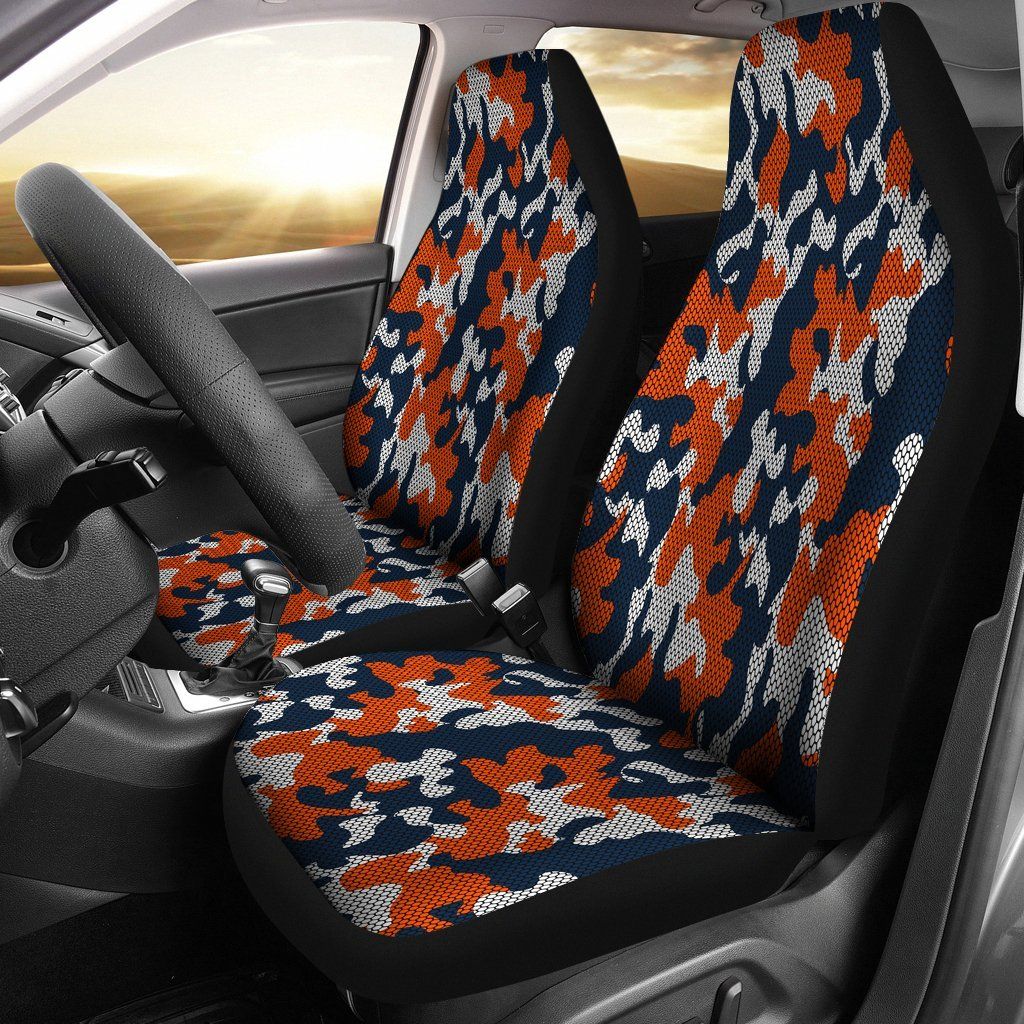 Denver Broncos Inspired Hex Camo Micro Fiber Car Seat Covers SUV Seat Covers Truck Seat Covers Gifts