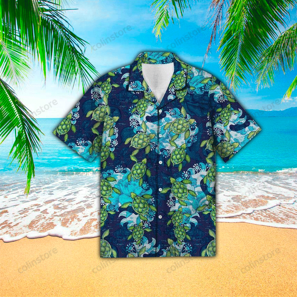 Turtle Flower Mandala Print Polyester Hawaii Shirt Aloha Ha40789