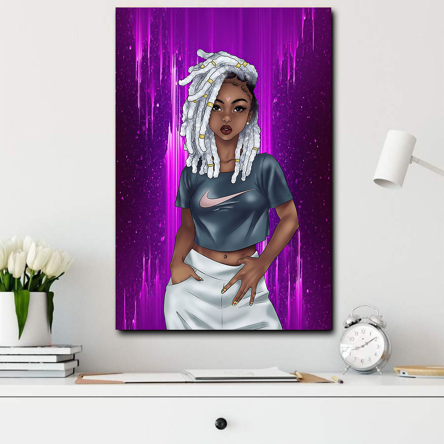 African Painting Canvas Melanin Cool Hairstyle Girl African Inspired Home Decor