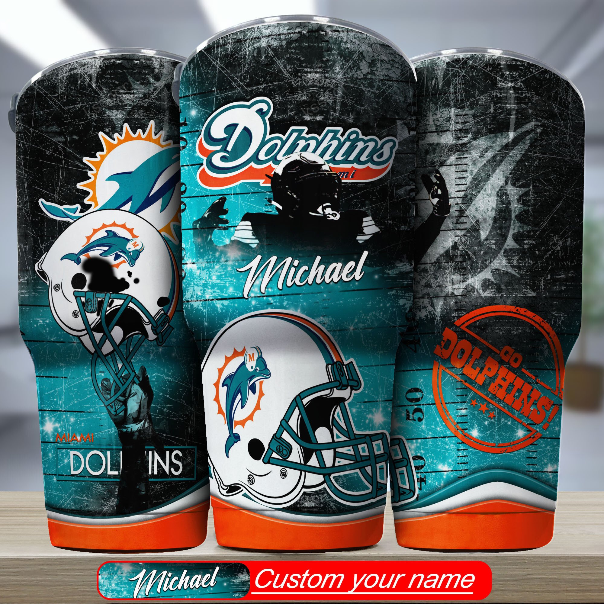 Miami Dolphins Custom Name Tumbler Bg329