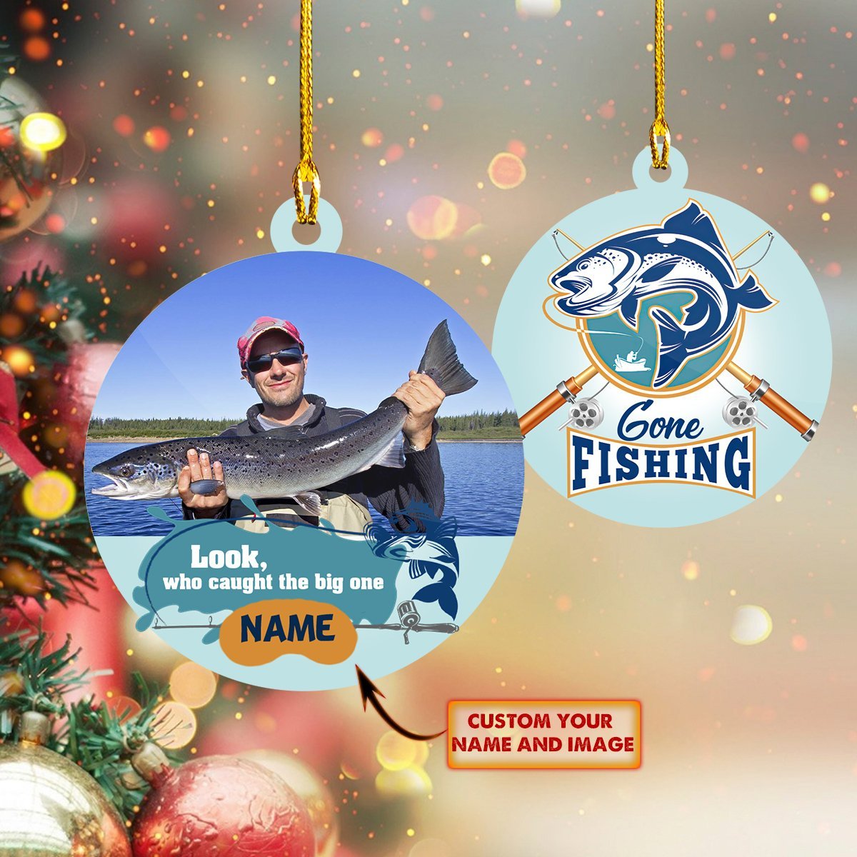 Tmarc Tee Custom Name And Image Fishing With Big Fish Christmas Ornaments