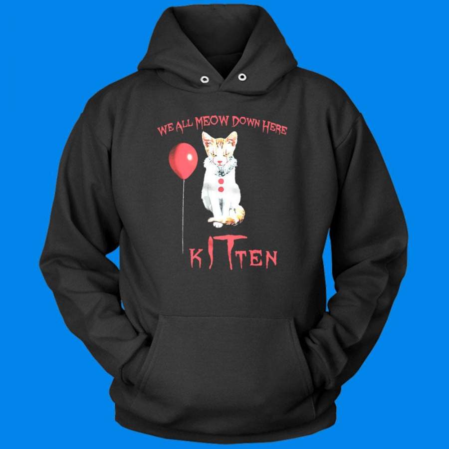 We All Meow Down Here Clown Cat Kitten It Halloween Men’S Hoodie