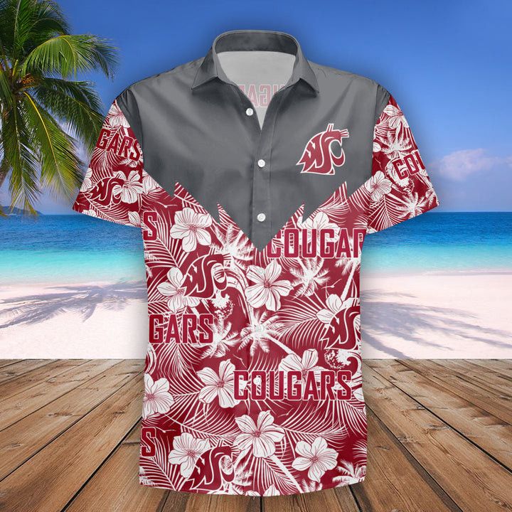 NCCA Washington State Cougars Red White Flowers Trendy Hawaiian Shirt Aloha Shirt