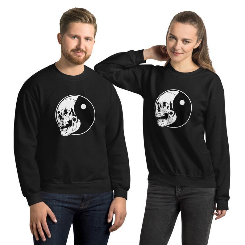 Yin Yang Skeleton Skull For Halloween Skull Hands Cupping Boobs Skeleton Hands Sweatshirt