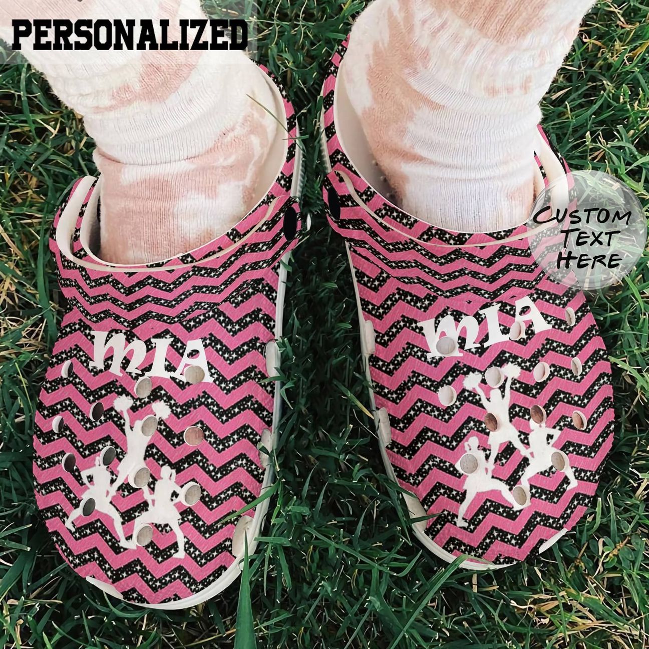 Cheerleading Personalized Clog, Custom Name, Text, Color, Number Fashion Style For Women, Men, Kid, Print 3D Black And Pink