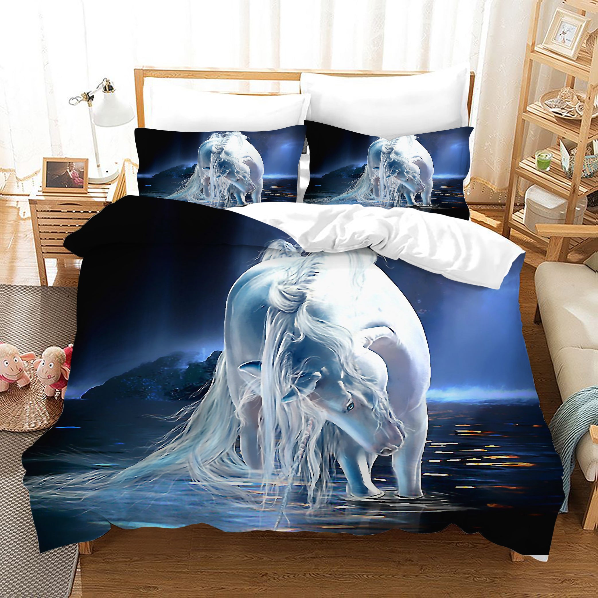 3D Black Sea White Unicorn Quilt Cover Set Bedding Set Duvet Cover Pillowcases Jn1023