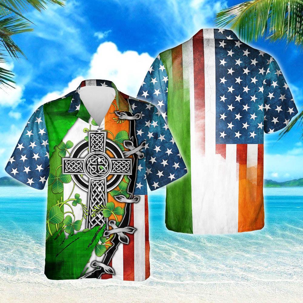 Irish Celtic Cross Ameircan Hawaii Unisex Print Aloha Short Sleeve Casual Shirt Ha24795