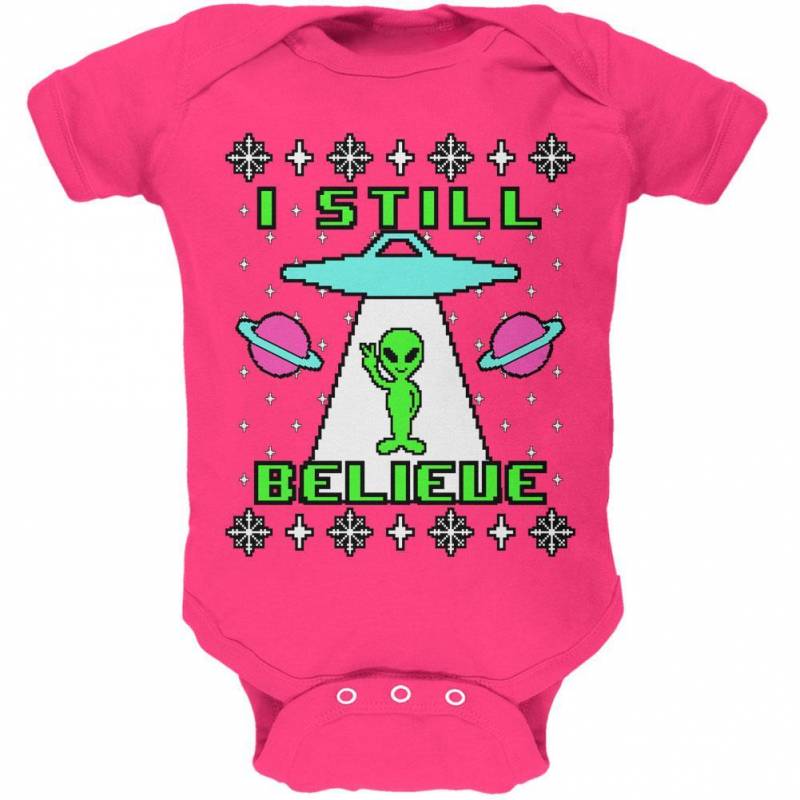 Alien I Still Believe Ugly Christmas Sweater Soft Baby One Piece