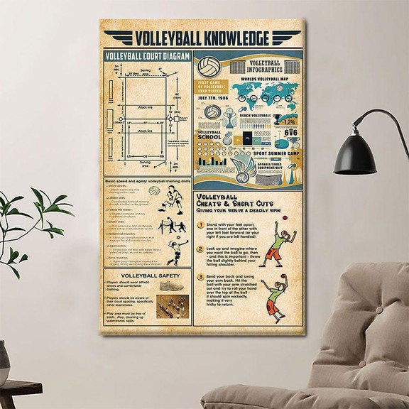 Volleyball Knowledge Poster Canvas Home D  cor Gifts For Men Women