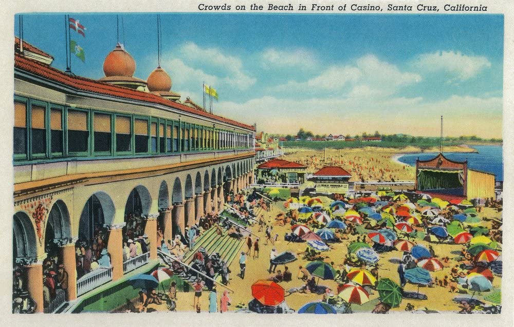 Santa Cruz – Crowds On The Beach In Front Of The Casino – Vintage Travel Poster