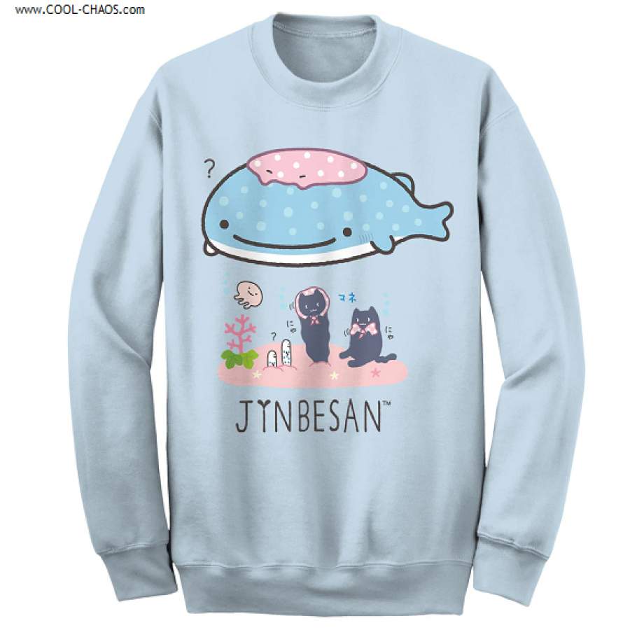 Blue Whale Jinbesan Sweatshirt / JINBE SAN Light Blue Pullover Sweatshirt