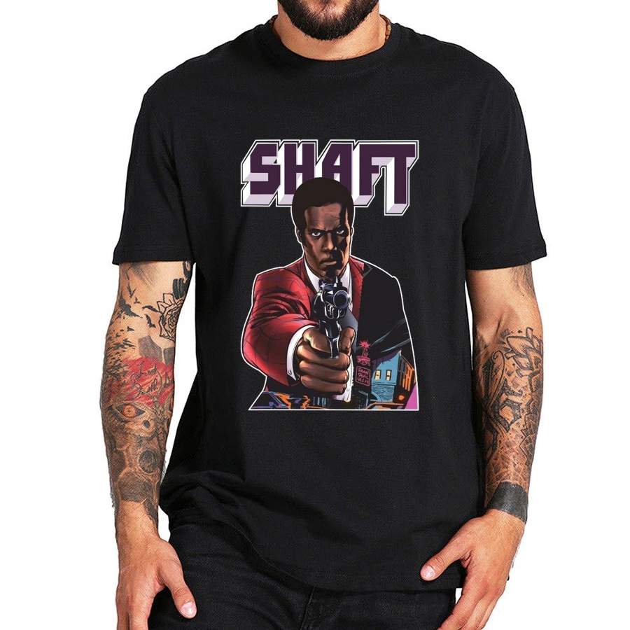 Shaft T Shirt Private Eye Detective John Shaft 1970S Movie Poster Style Mens Round Neck Fashion Clothing Short Sleeves T Shirt