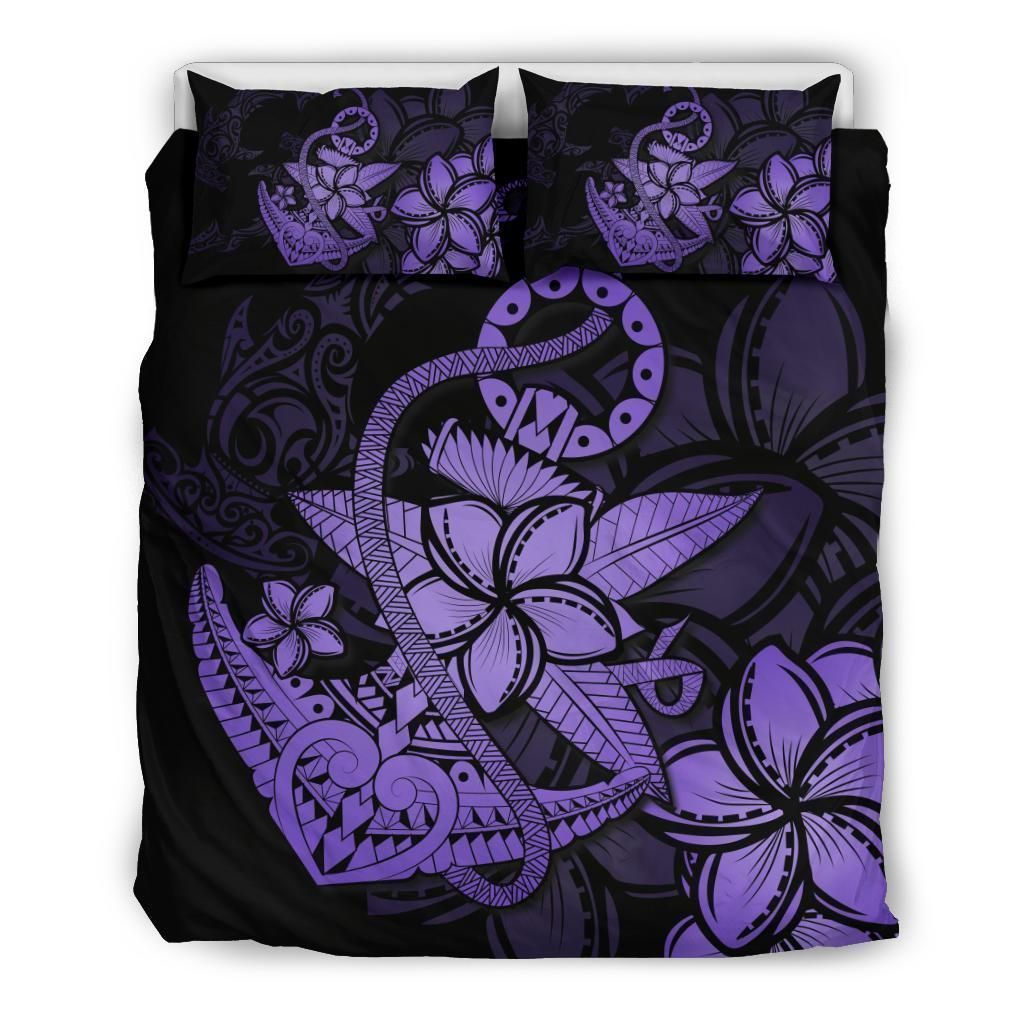 Alohawaii Bedding Set – Cover And Pillow Cases Hawaiian Anchor Plumeria Hamerhead Shark Polynesian – Purple – Ah J9