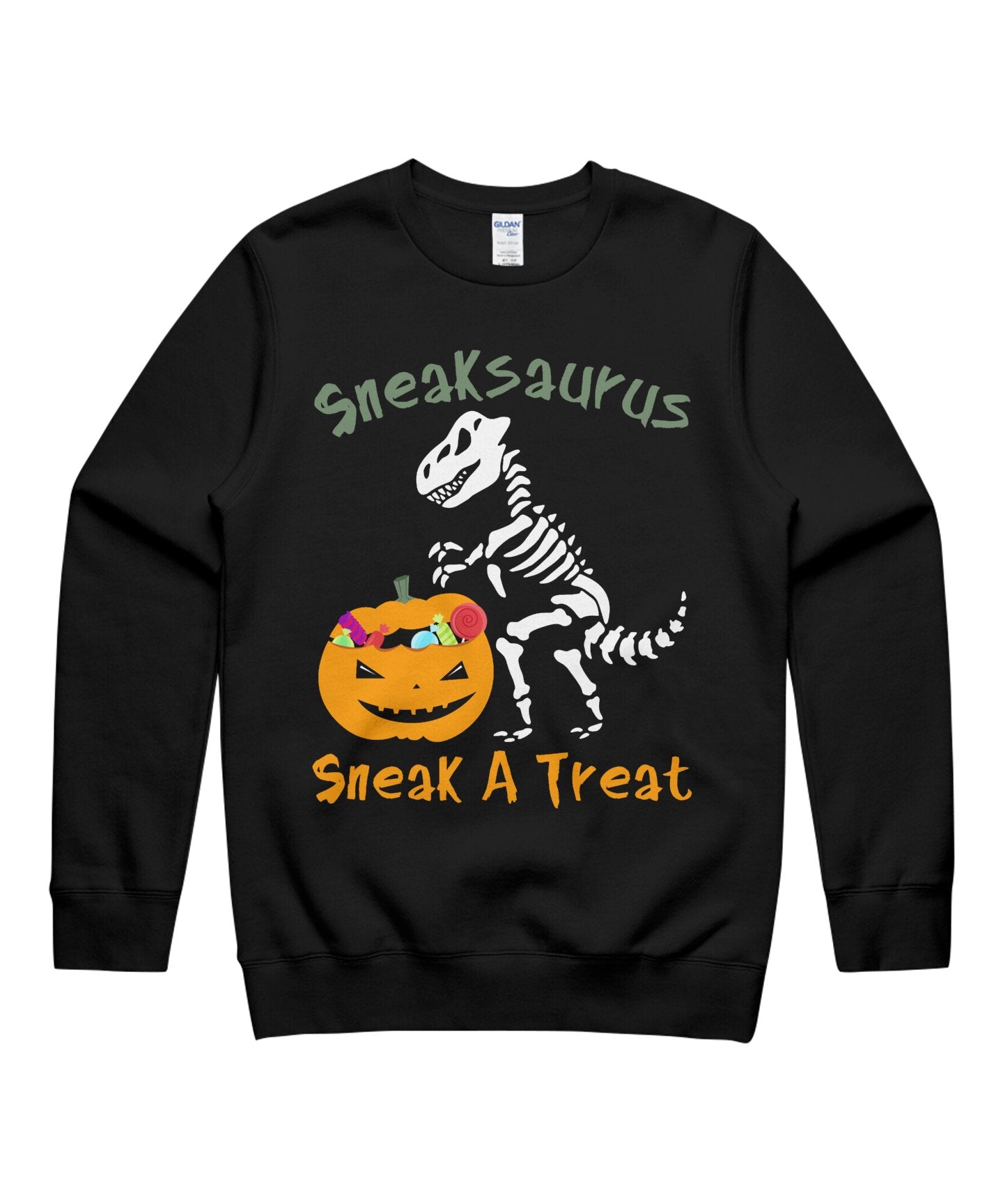 Sneak A Treat Sneaksaurus T-Rex Dinosaur Pumpkin Candy Halloween Costume Unisex Crewneck Sweatshirt