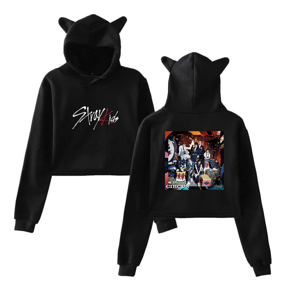 Stray Kids Circu New Album Merch Hoodies Cat Ear Women Crop Tops Short Sweatshirts Streetwear alx