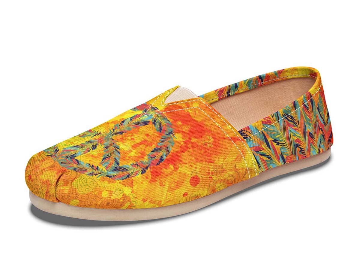 Boho Feather Orange, Canvas Shoes, Boho Shoes, Vegan Shoes, Men’S Shoes, Woman’S Shoes, Custom Printed, Abstractprint