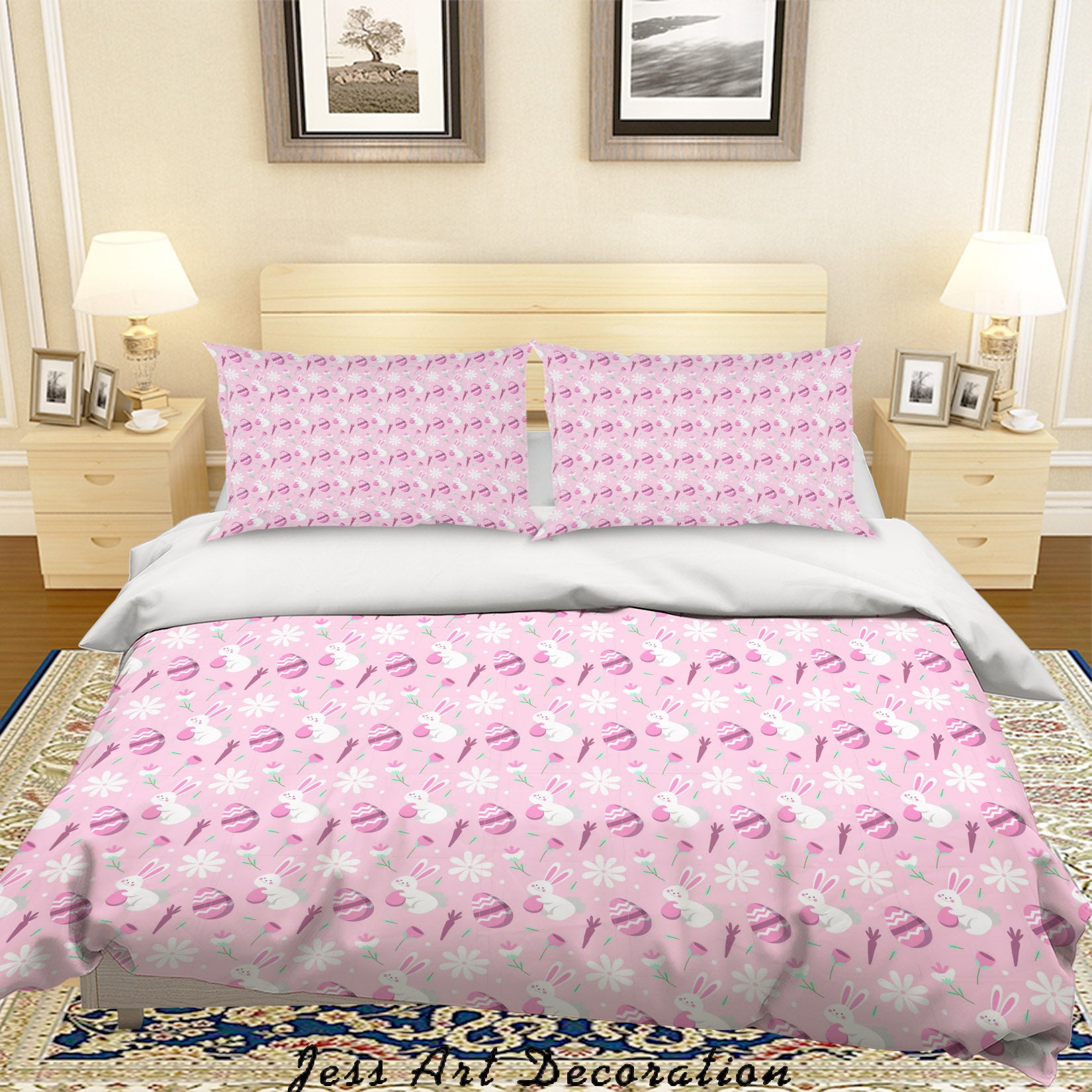 3D Purple Rabbit Floral Eggs Carrot Quilt Cover Set Bedding Set Duvet Cover Pillowcases Sf23