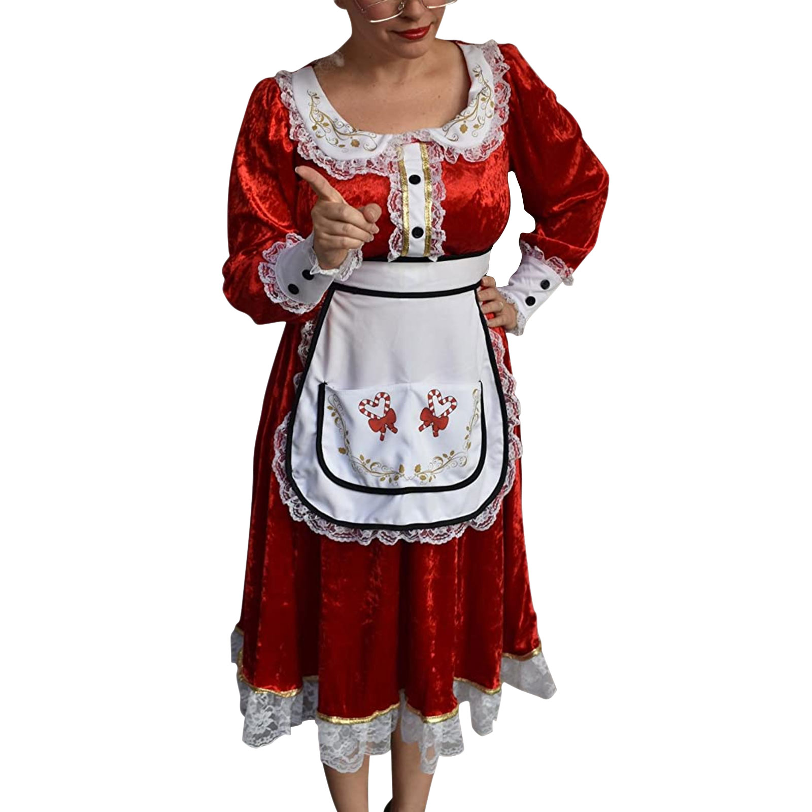 Women Christmas Dress Bowknot Long Sleeve Long A-line Dress with Hat Santa Claus Cosplay Costume Xmas Fancy Outfit 2021 alx