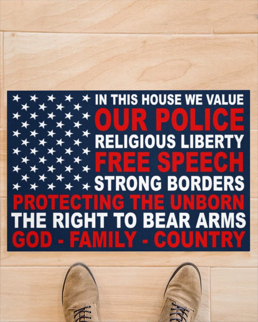 Veteran Doormat, Welcome Rug, In This House We Value Our Police Door Mats