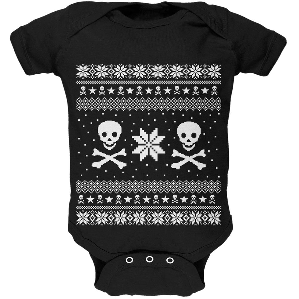 Skull & Crossbones Ugly Christmas Sweater Black Baby One Piece