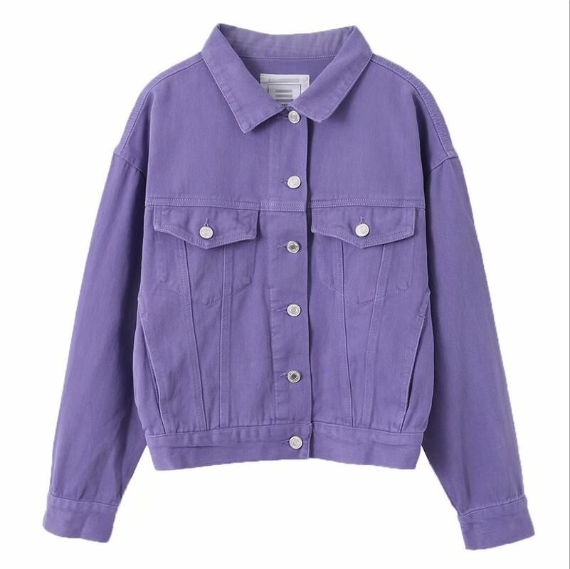 Denim Jacket New Style  Fashion Candy Color Single Button Long Sleeve