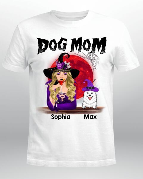 Personalized Dog Mom In Halloween Witch Costume Shirt Custom Dog Lovers Graphic Tee