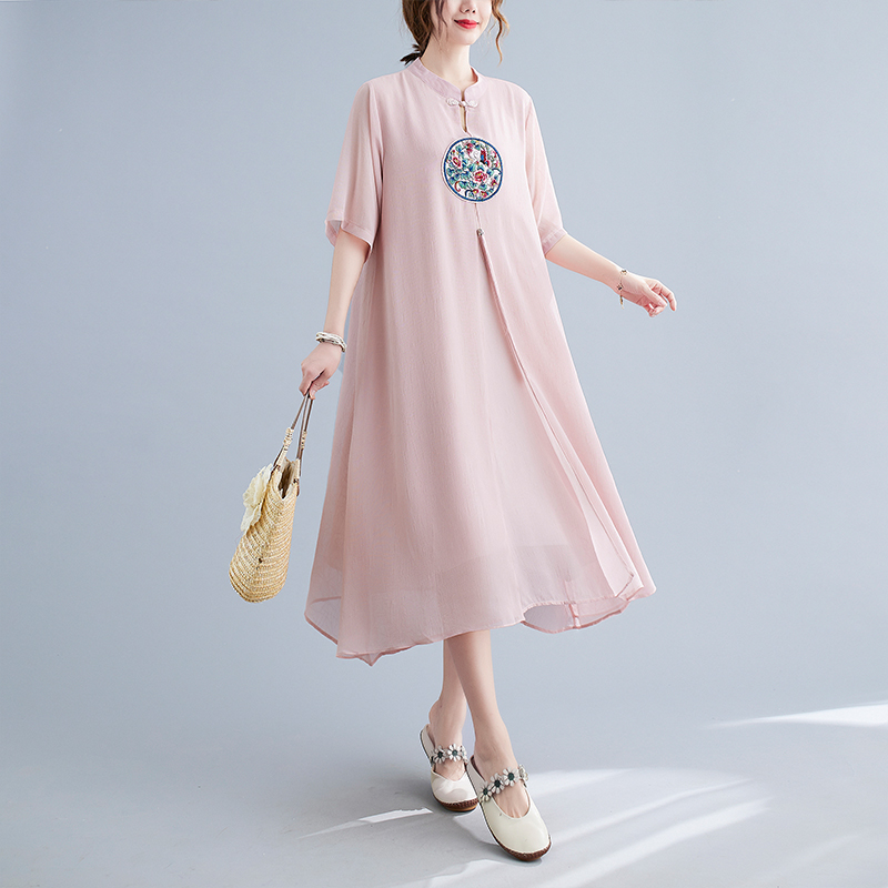 2022 New Arrival Stand Collar Embroidery Floral Tassel Fashion Chinese Style Summer Dress Women Travel Casual Dress alx