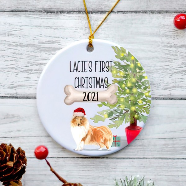 Personalized Rough Collie Puppy’S First Christmas Ornament, Rough Collie Ornament