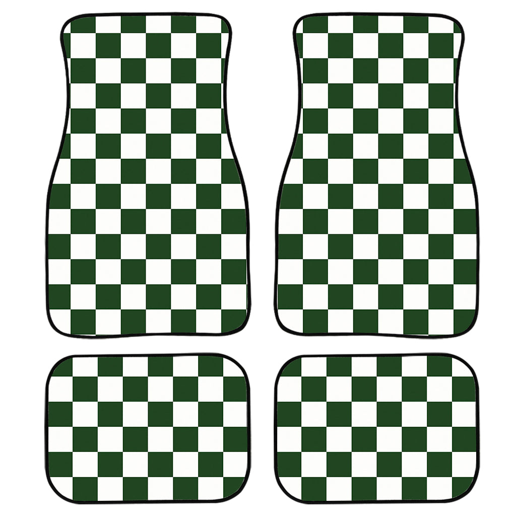 Forest Green And White Checkered Print Front And Back Car Floor Mats, Front Car Mat