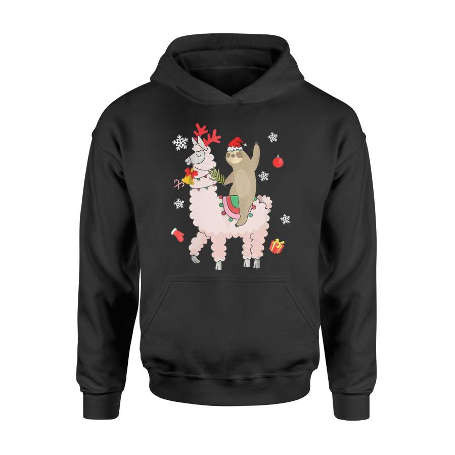 Santa Sloth Riding Llama Reindeer Christmas T-shirt 2 – Standard Hoodie