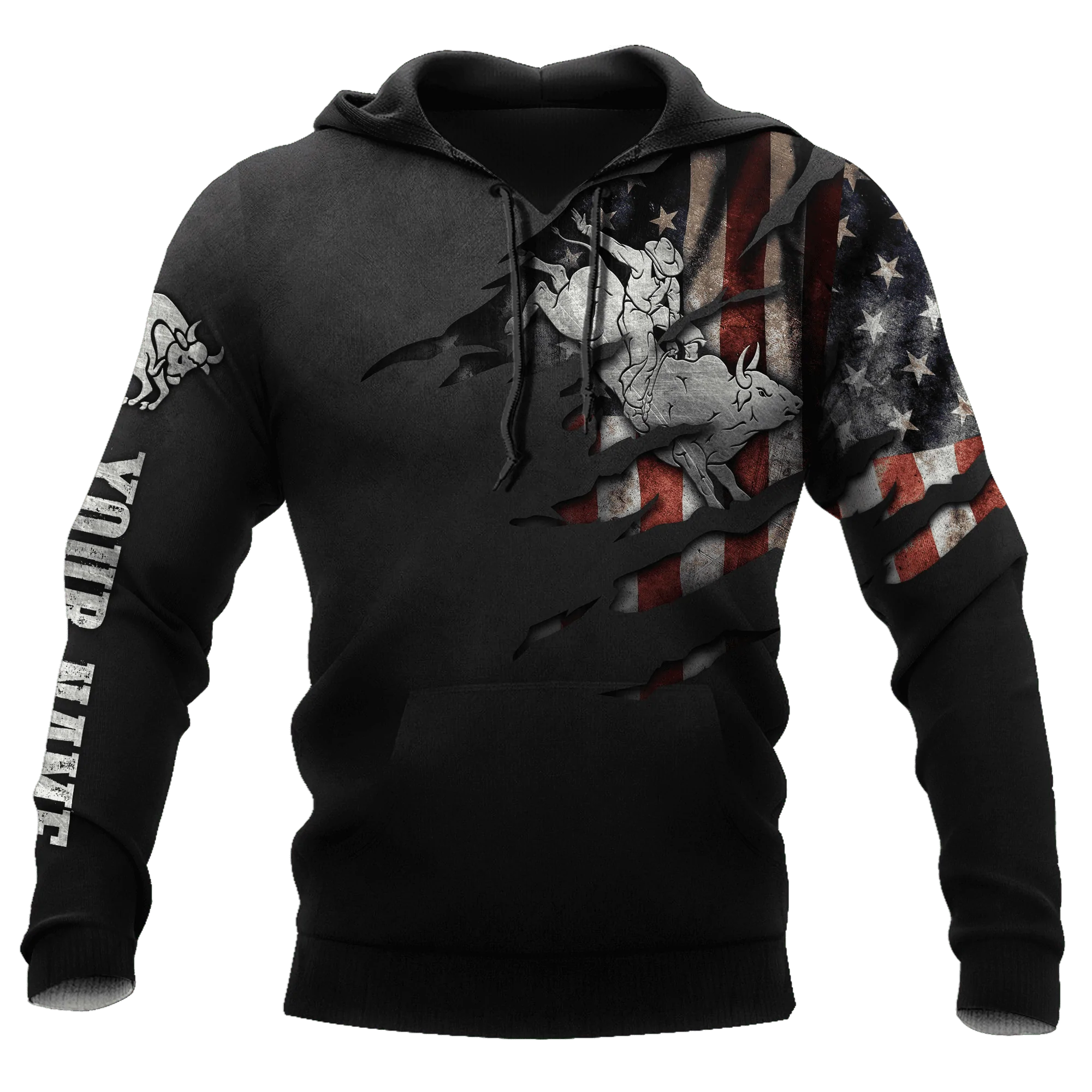 Personalized Name Bull Riding Unisex Hoodies American Bull Rider Hoodie