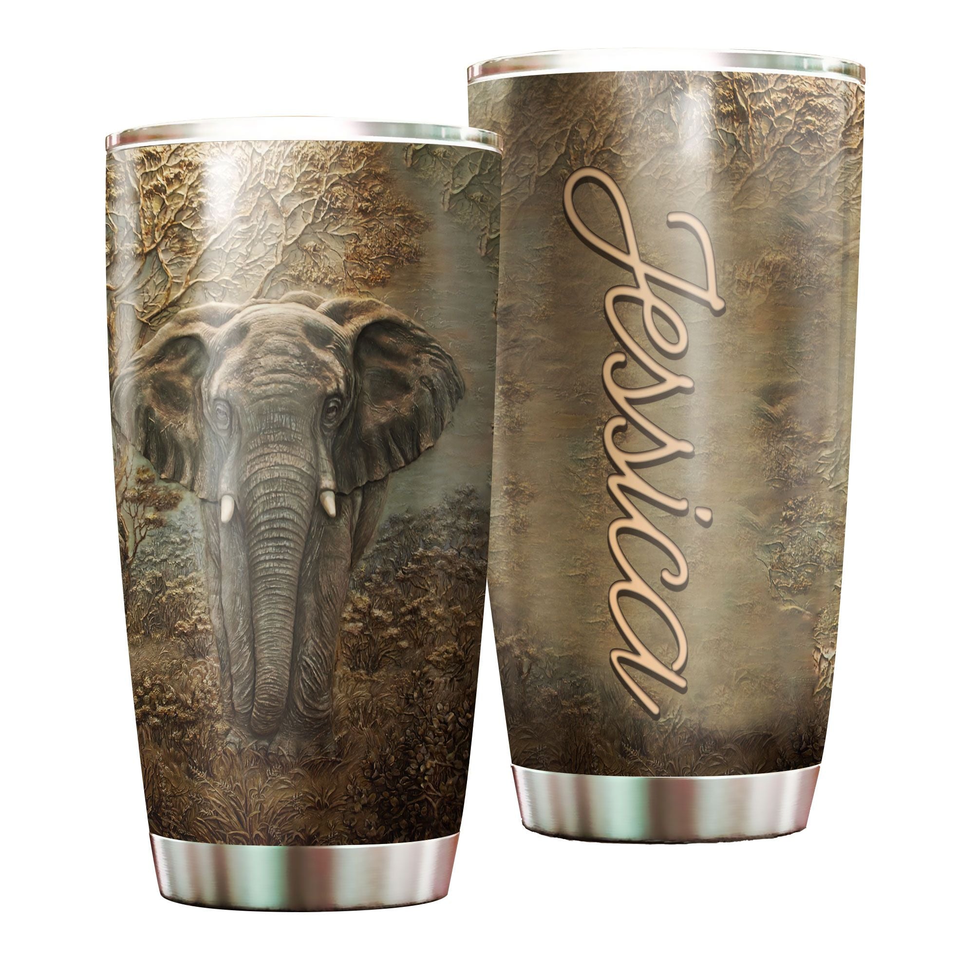 Personalized Elephant Nature Graphics Stainless Steel Tumbler – Double-Walled Insulation Travel Thermal Cup With Lid Gift For Elephant Animal Lover