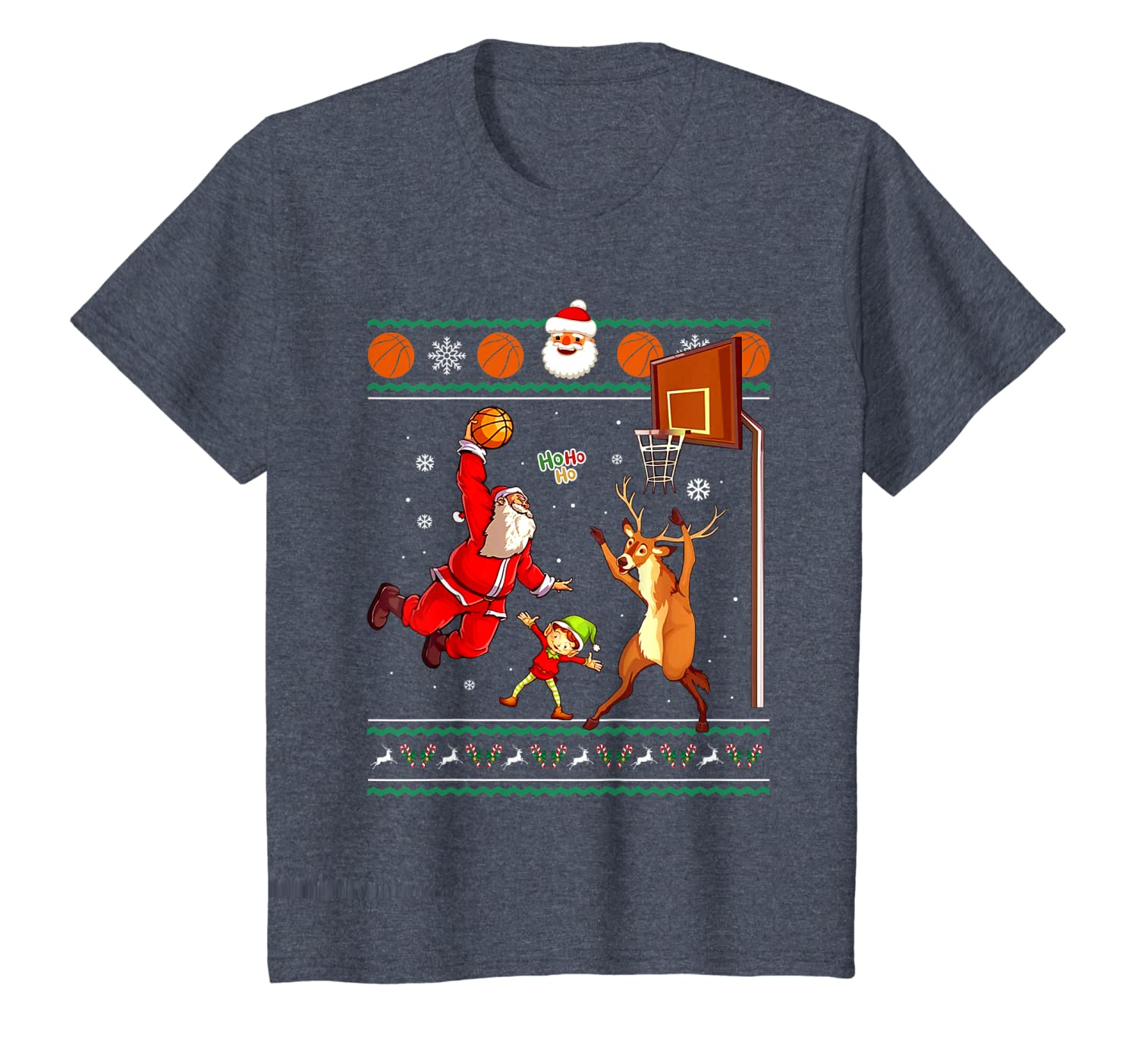 Basketball Christmas Ugly Sweater Dunking Santa And Reindeer T Shirt