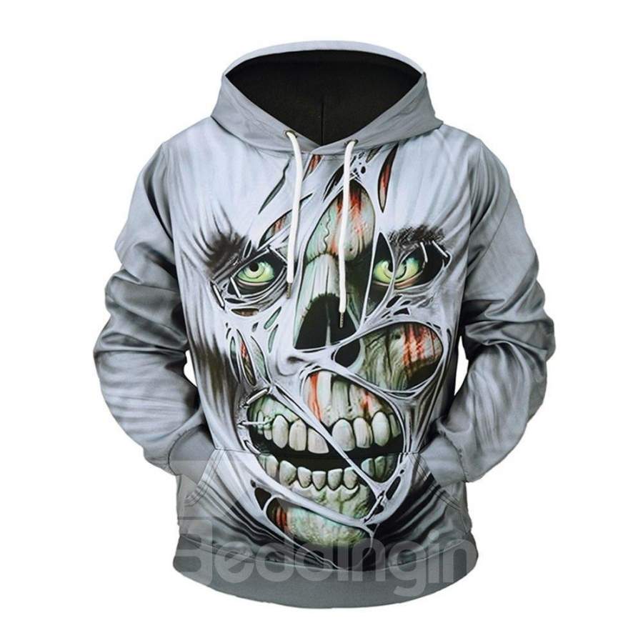 3D Halloween Skull Painted Men’s Fashion Pullover Hoodies with Pocket