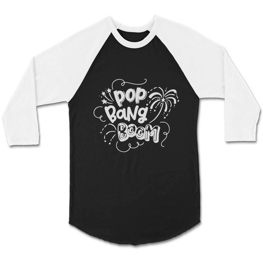 Pop Bang Boom 4th Of July Usa Patriotic Fireworks Summer CPY Unisex 3/4 Sleeve Baseball Tee T-Shirt