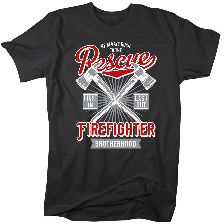 Men’s Rescue Firefighter T Shirt Vintage Fireman Shirts Firefighter Shirts First In Last Out Shirts