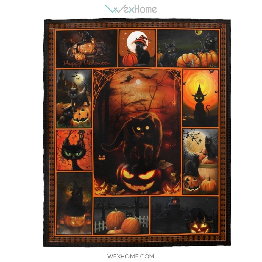 Black Cat Halloween Velveteen Plush Blanket Unque Design W1611