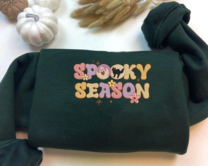 Spooky Season Embroidered Sweatshirt 2D Crewneck Sweatshirt All Over Print Sweatshirt For Women Sweatshirt For Men Sws3096