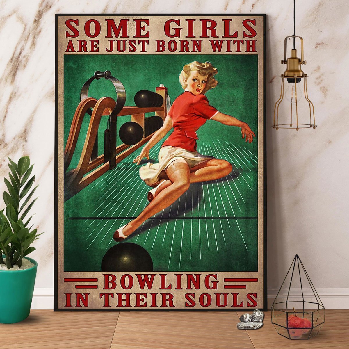 Bowling Girl Just Born With Bowling In Their Souls Vintage  Poster No Frame