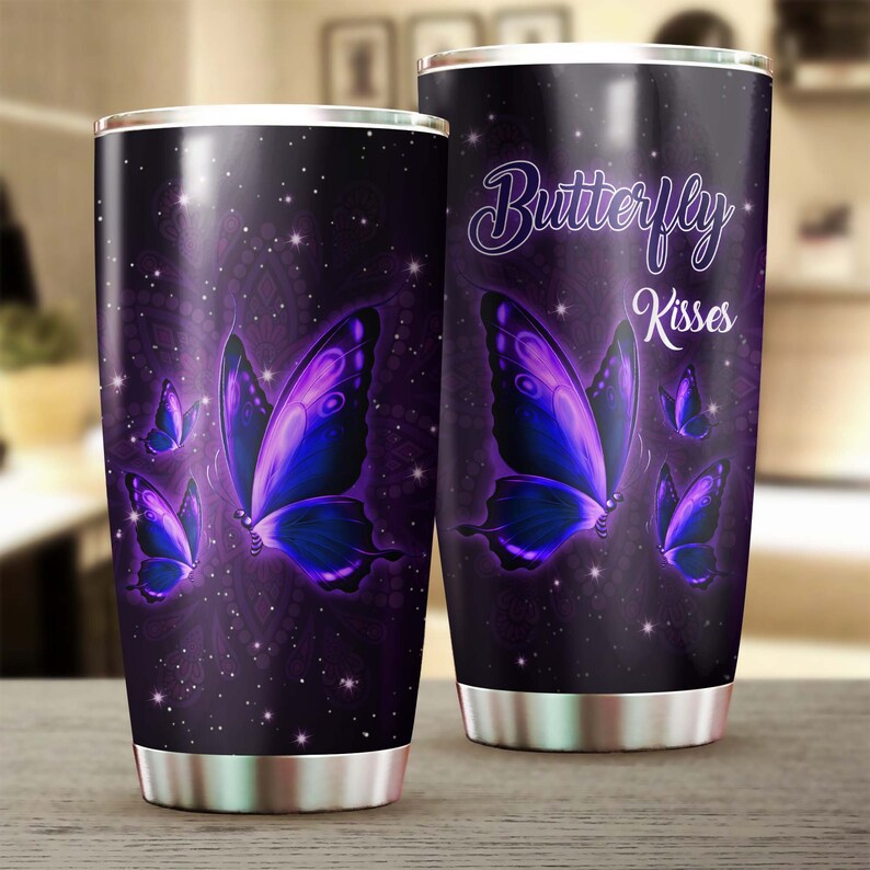 Purple Butterfly Kisses Mandala Tumbler-Memorial Gift Christmas Gift For Butterfly Lover For Her