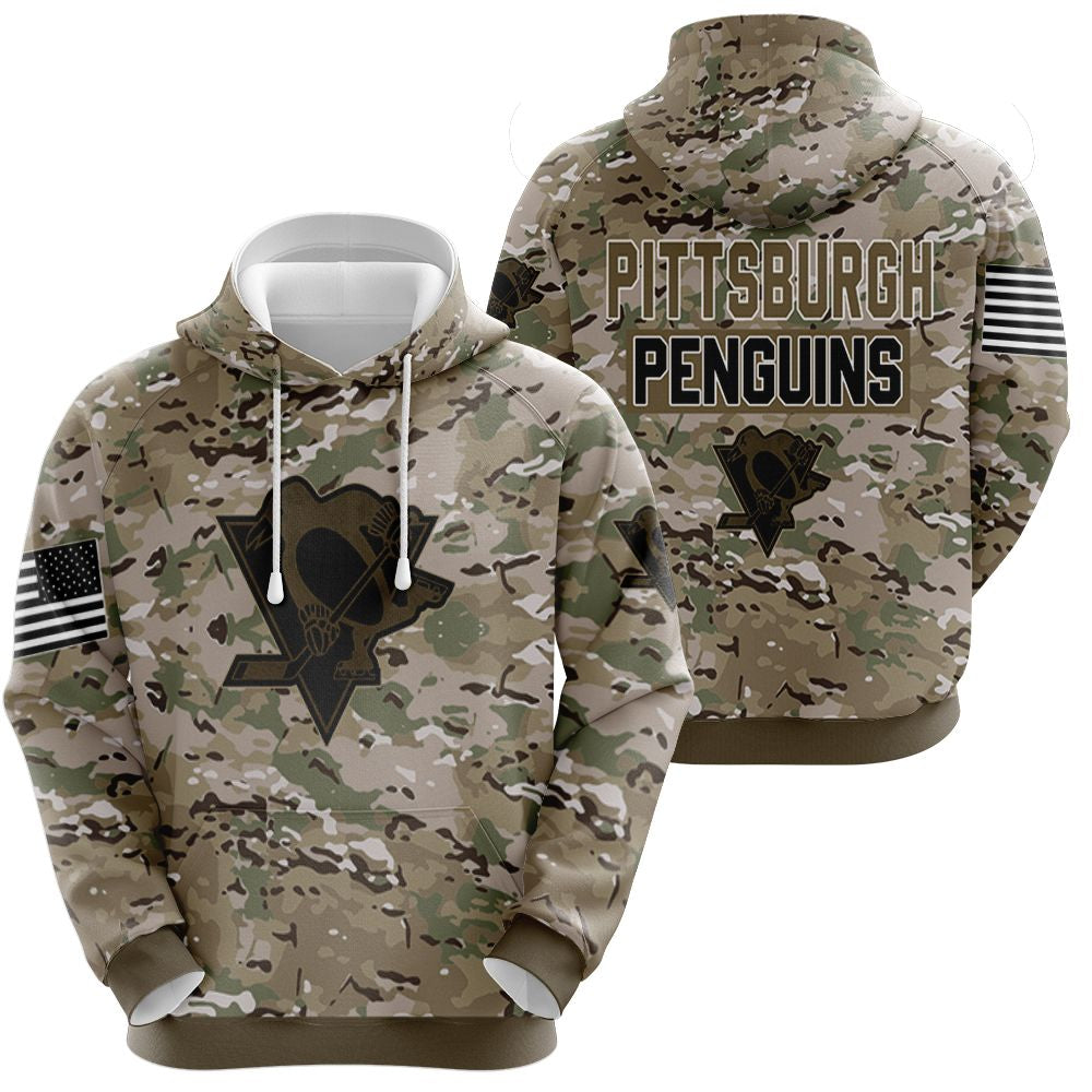 Pittsburgh Penguins Camouflage Veteran 3D Jersey Hoodie