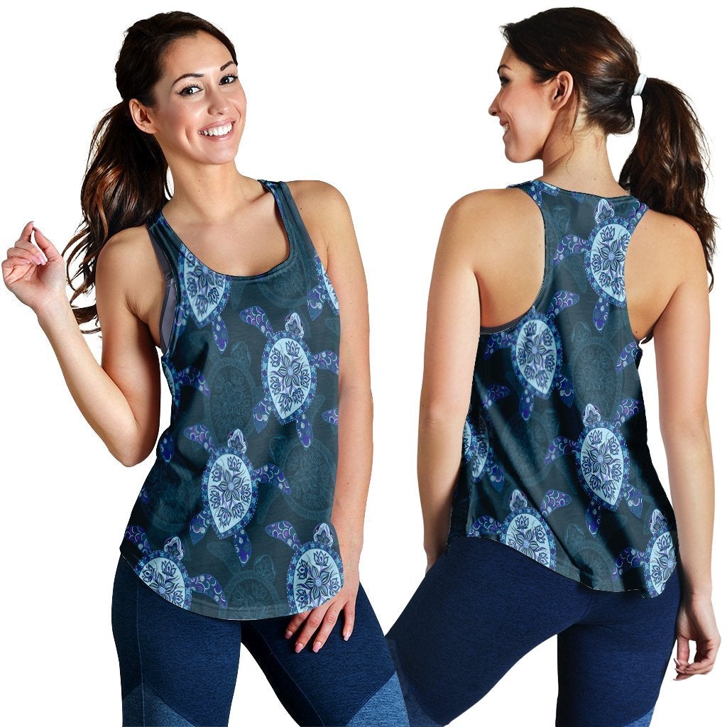 Hawaiian Turtle Plumeria Blue Racerback Tank Ah Ha88880