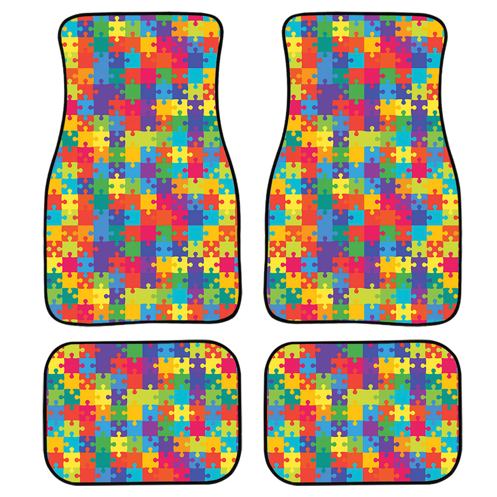 Colorful Autism Awareness Jigsaw Print Front And Back Car Floor Mats, Front Car Mat