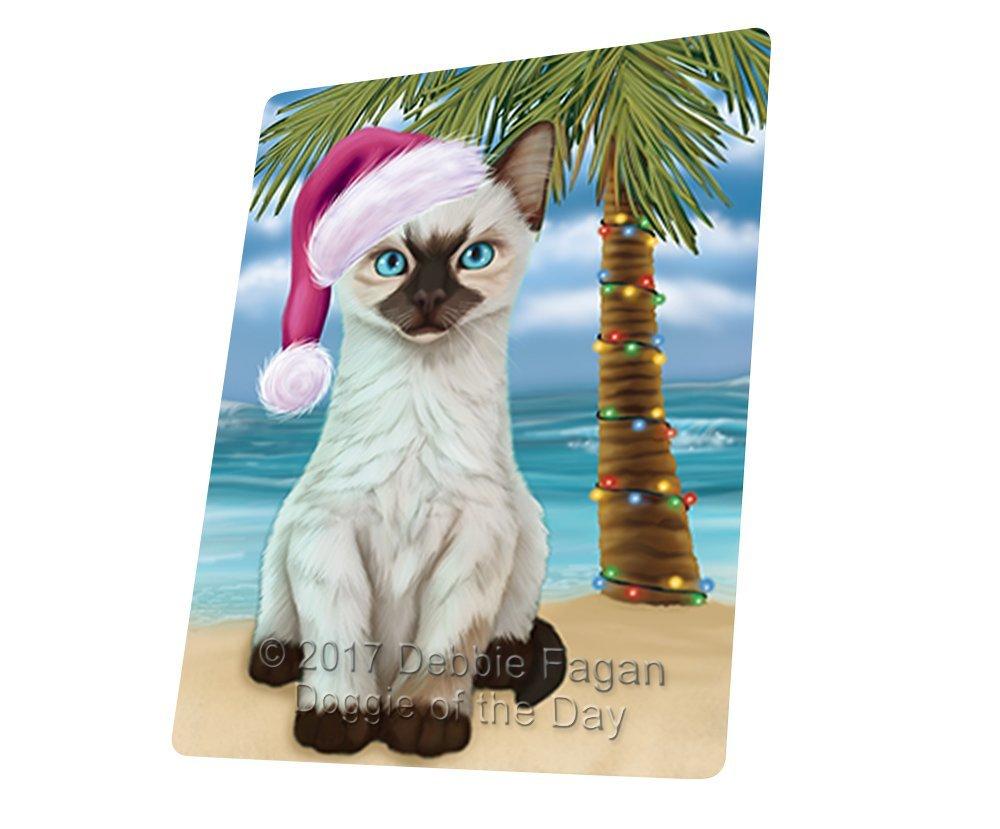 Summertime Happy Holidays Christmas Siamese Kitten Cat On Tropical Island Beach Art Portrait Print Woven Throw Sherpa Plush Fleece Blanket D139