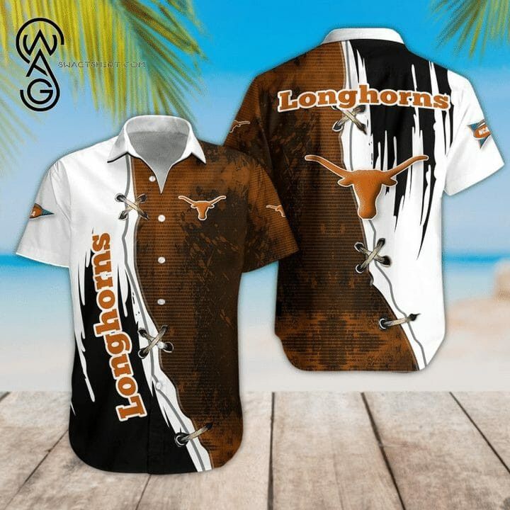 NCCA Texas Longhorns Dark Orange White Hawaiian Shirt