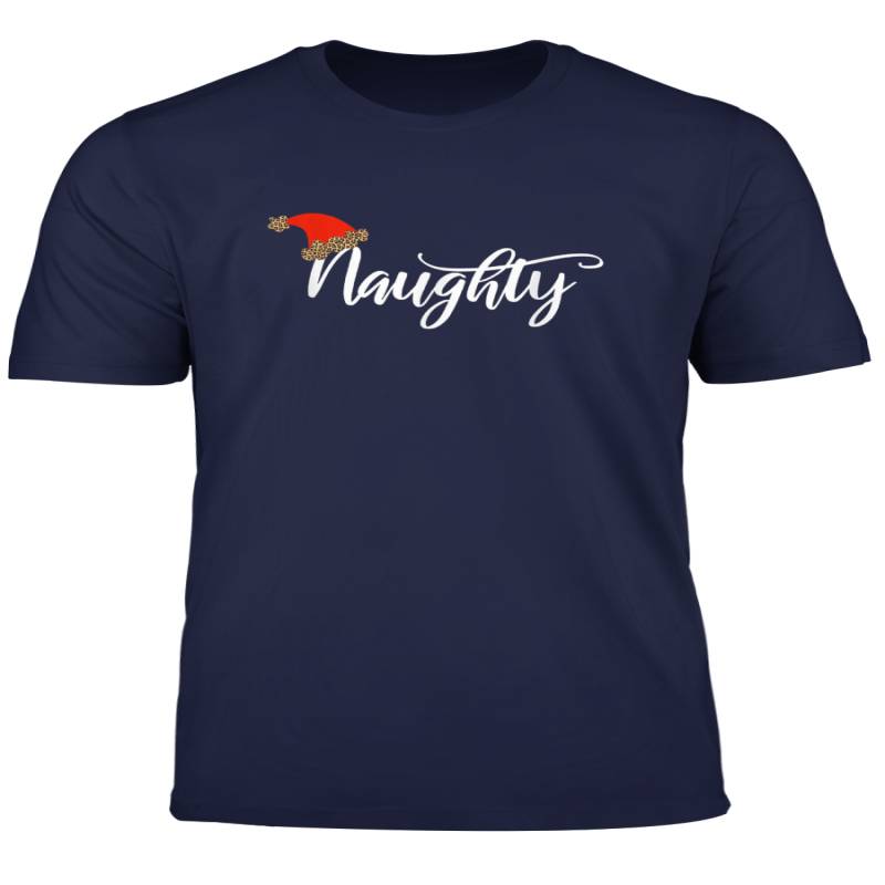 Naughty With Leopard Print Santa Hat Women S Christmas T Shirt