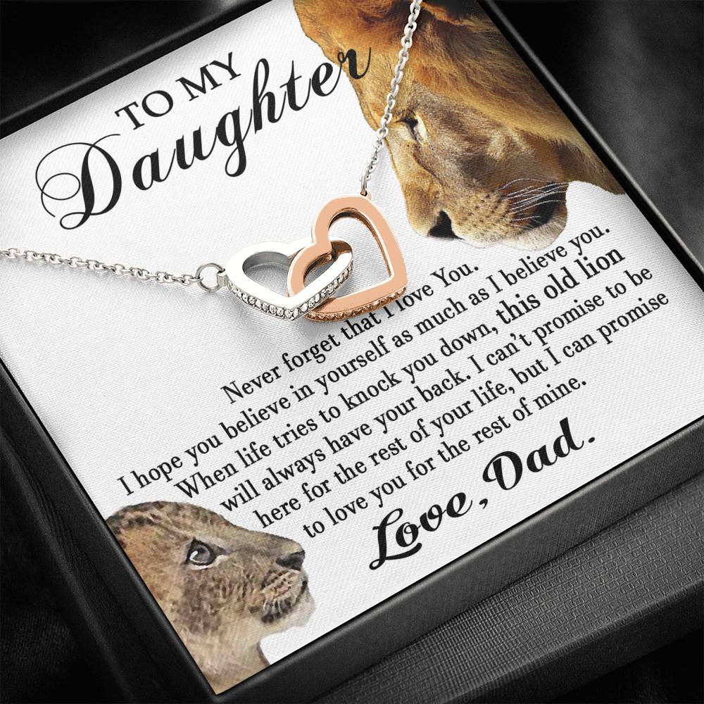 To My Daughter This Old Lion Will Always Have Your Back Interlocking Heart Necklace Daughter Necklace From Dad